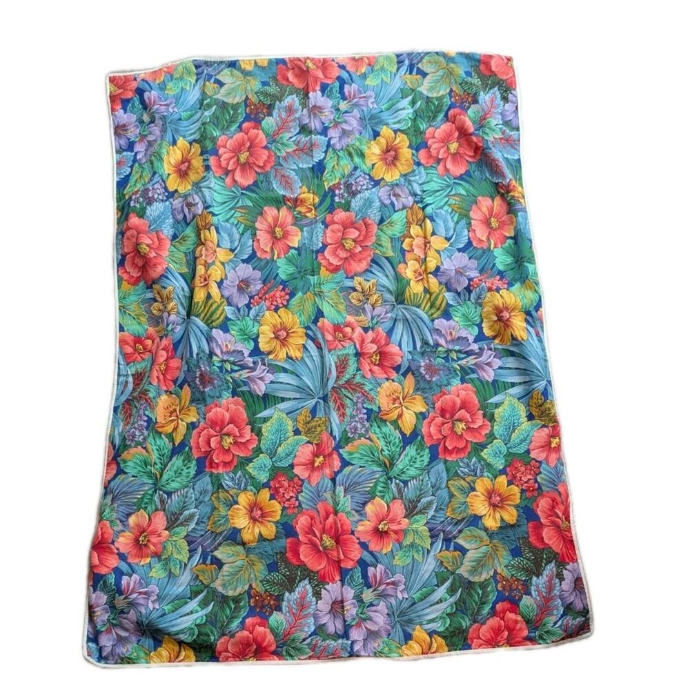 Floral Cotton Tablecloth Hawaiian Tiki Hibiscus Flowers 47 x 63 Vintage Handmade